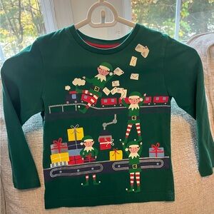 Mini Boden Green Elf Train Long Sleeve Shirt EUC